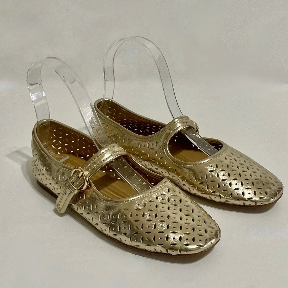 Girl's J. CREW Factory Perforated Metallic Mary Janes Shoes Buckles Party Size 4